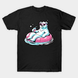 Pool Party White Bear Pink Float Novelty Funny Bear T-Shirt